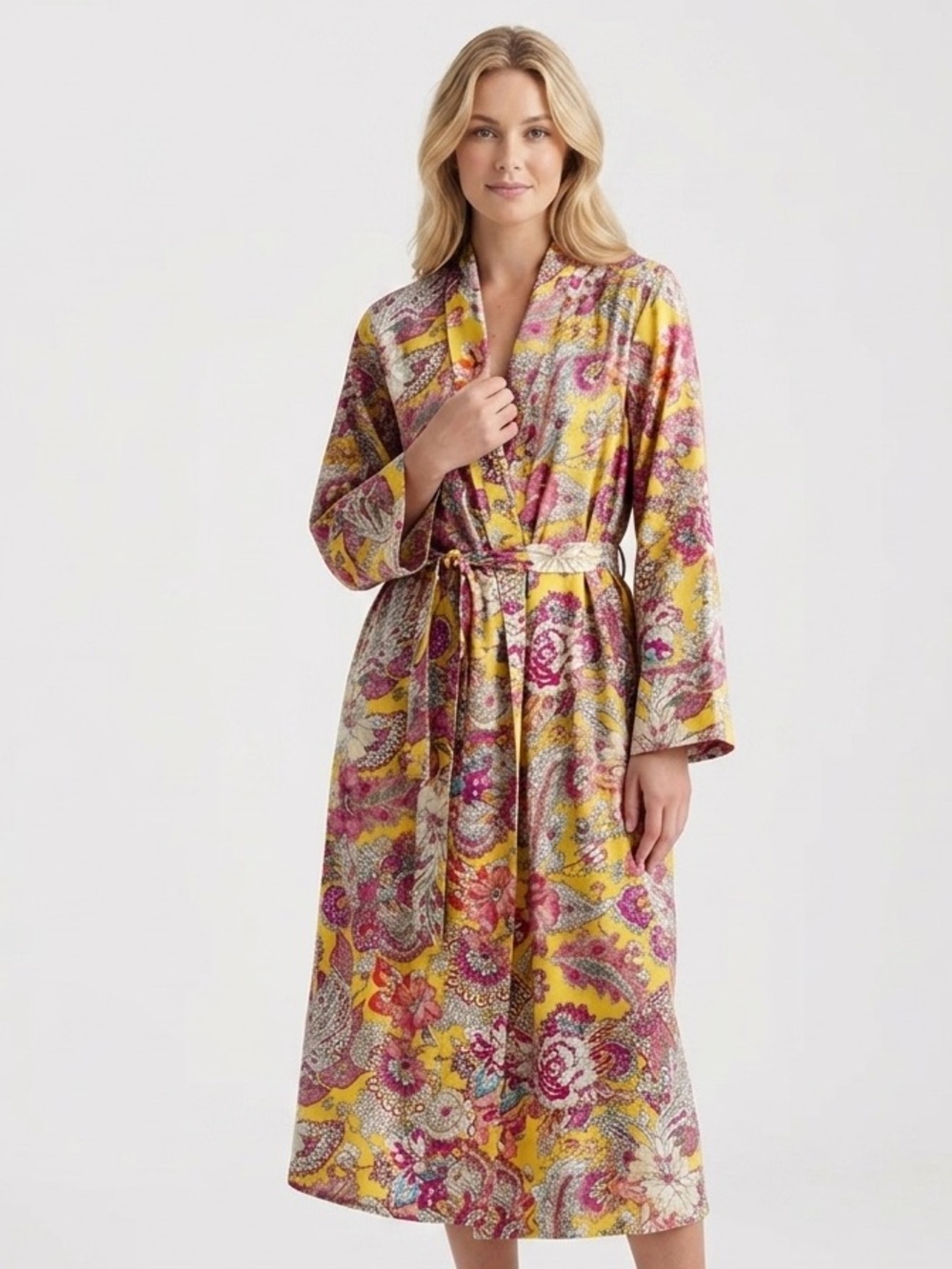 Papinelle Ella Floral Longline Robe Lemon Zest Size Large